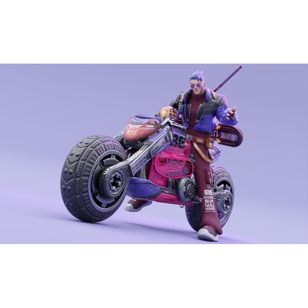 Wukong 3D Model – Low Poly Cyberpunk Character, Rigged FBX - View 6