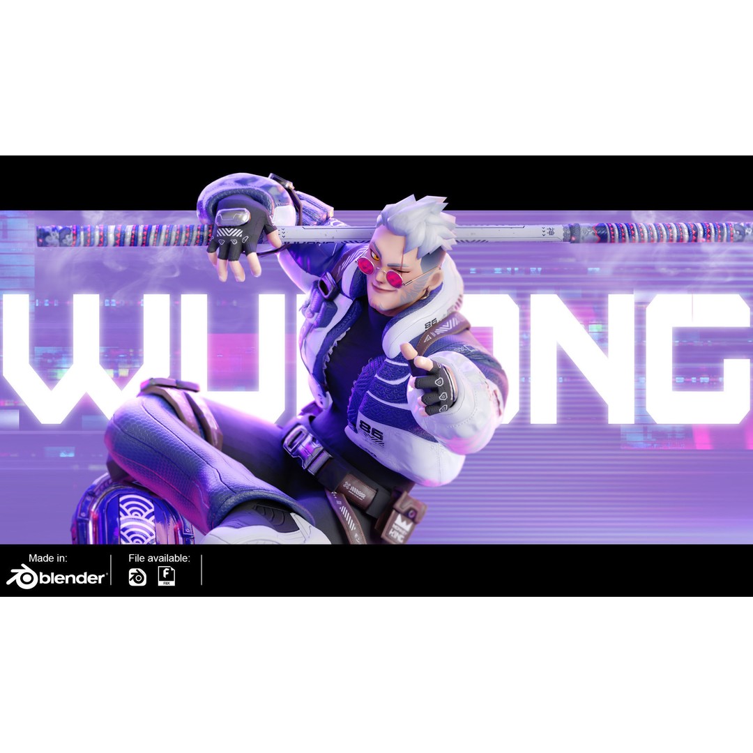 Wukong 3D Model – Low Poly Cyberpunk Character, Rigged FBX - View 7