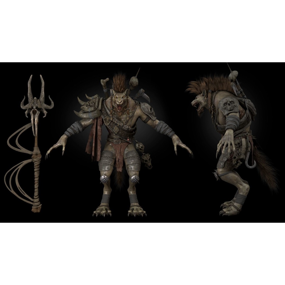 Gnoll Warrior 3D Model – Rigged Low-Poly Character with Animations - View 18