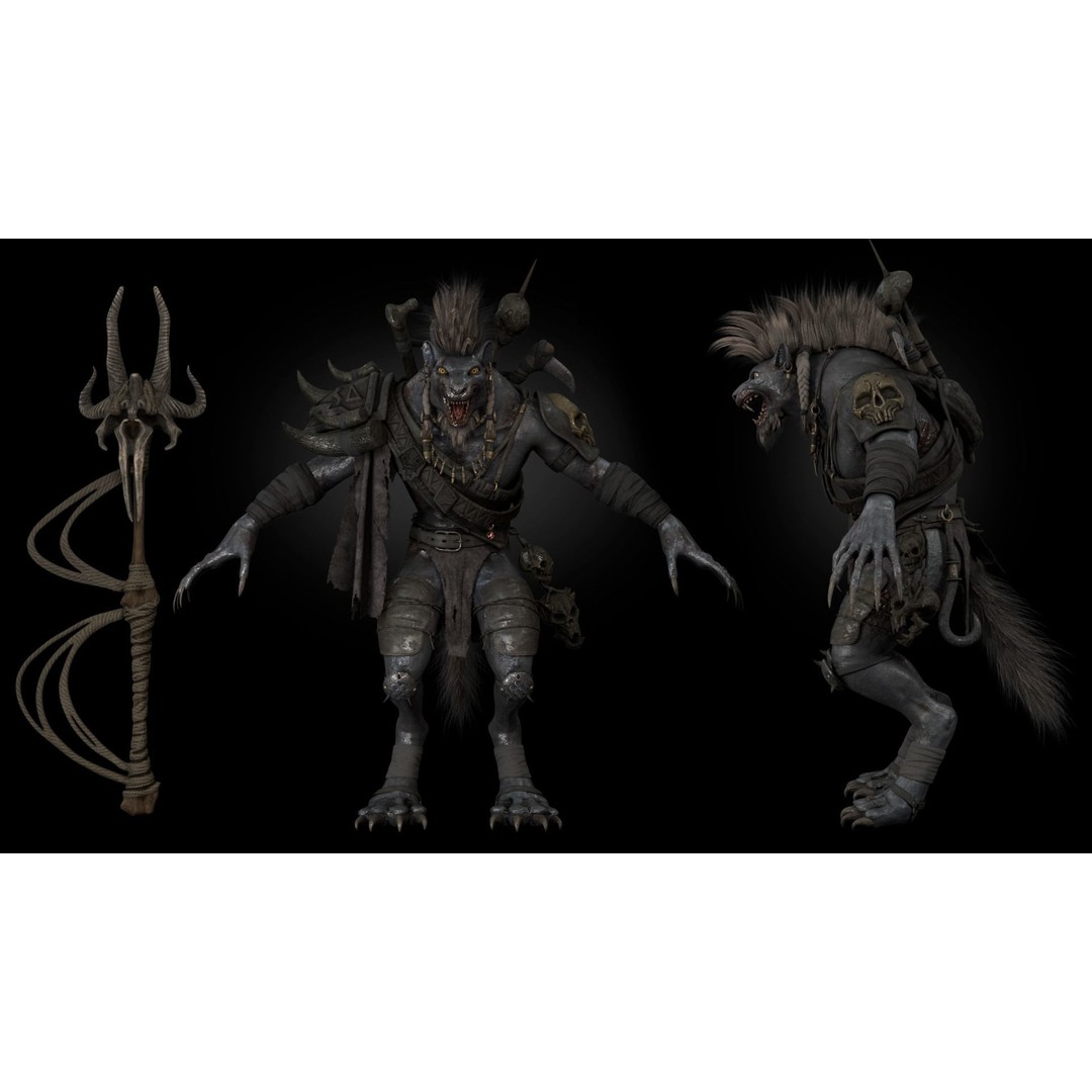 Gnoll Warrior 3D Model – Rigged Low-Poly Character with Animations - View 19