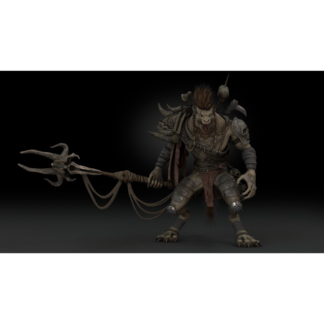 Gnoll Warrior 3D Model – Rigged Low-Poly Character with Animations - View 3