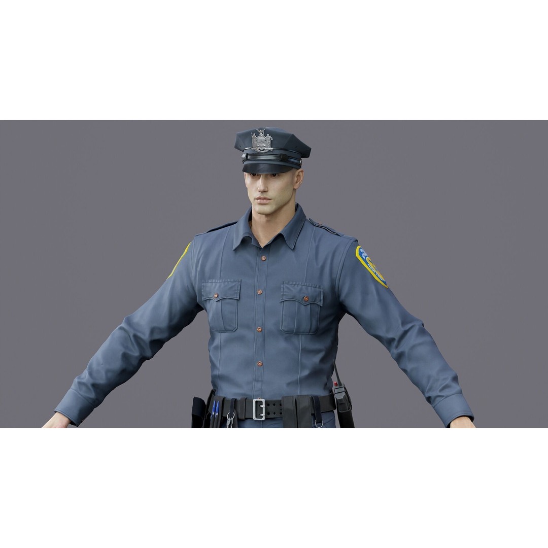 Rigged Police Officer 3D Model – Low Poly Character for Games, FBX