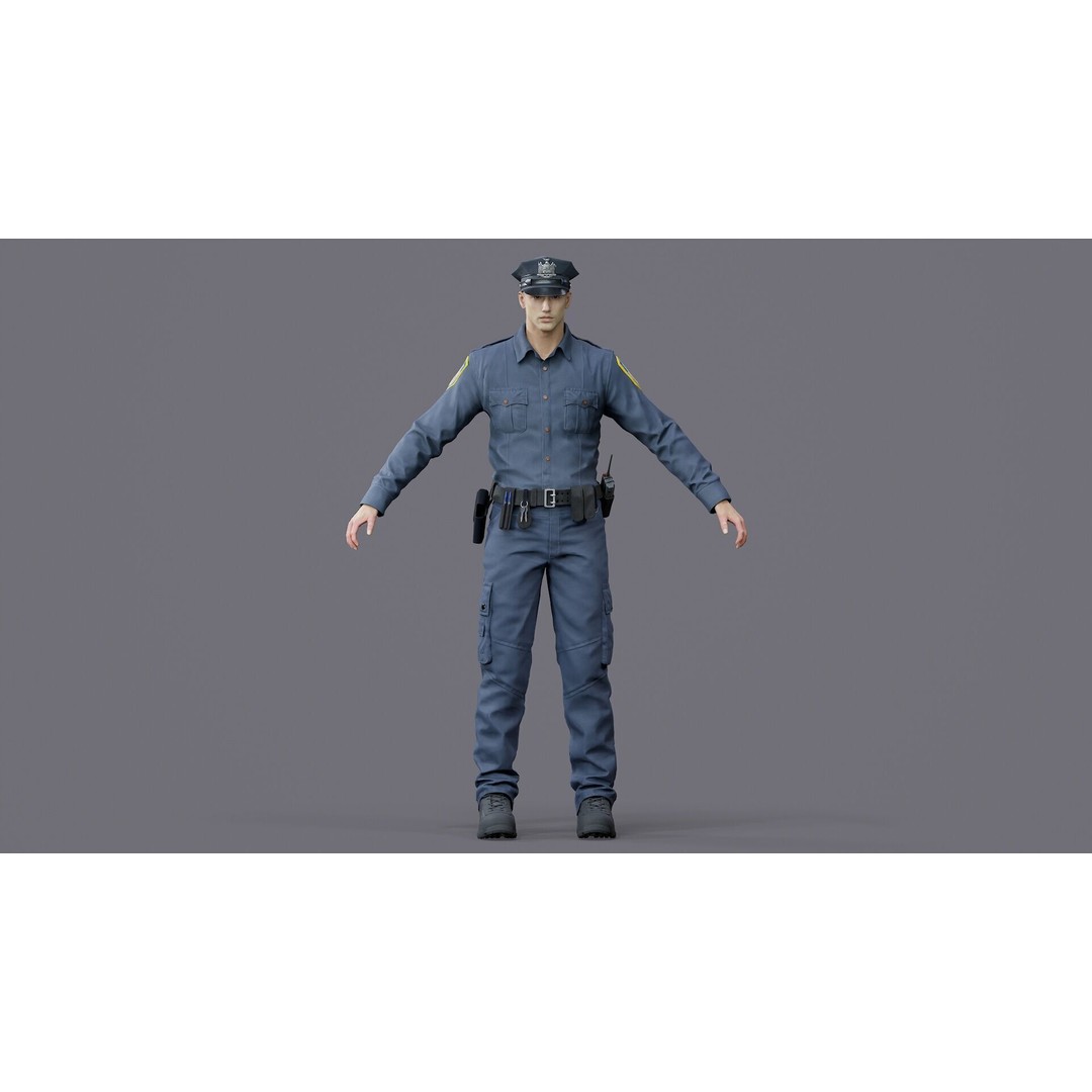 Rigged Police Officer 3D Model – Low Poly Character for Games, FBX - View 10