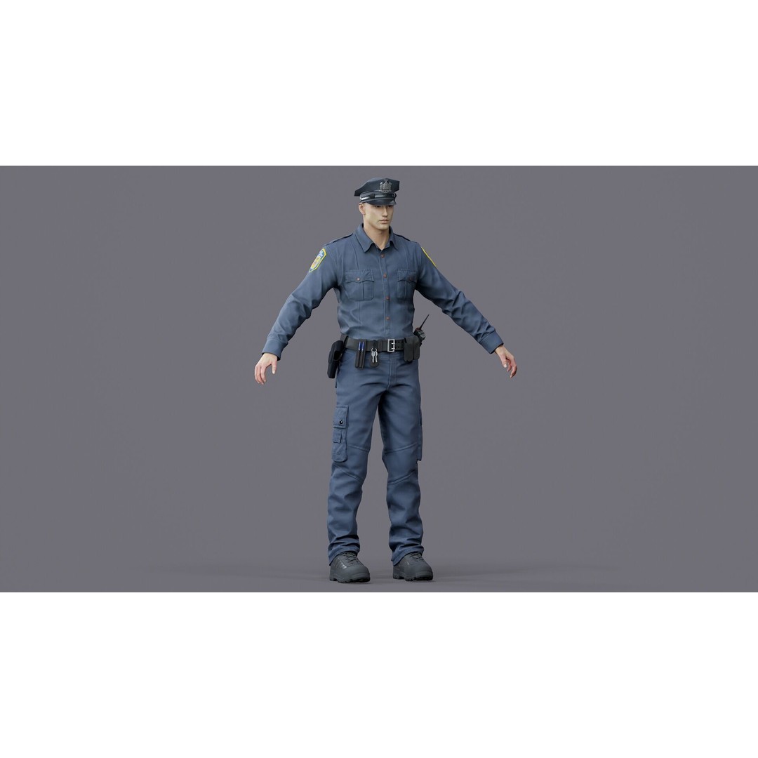 Rigged Police Officer 3D Model – Low Poly Character for Games, FBX - View 11