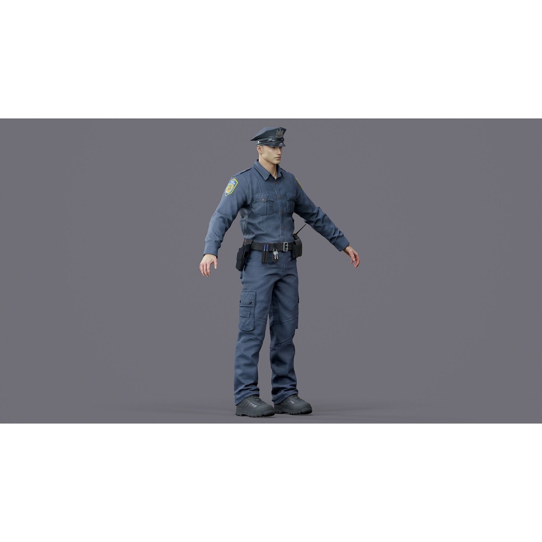 Rigged Police Officer 3D Model – Low Poly Character for Games, FBX - View 12