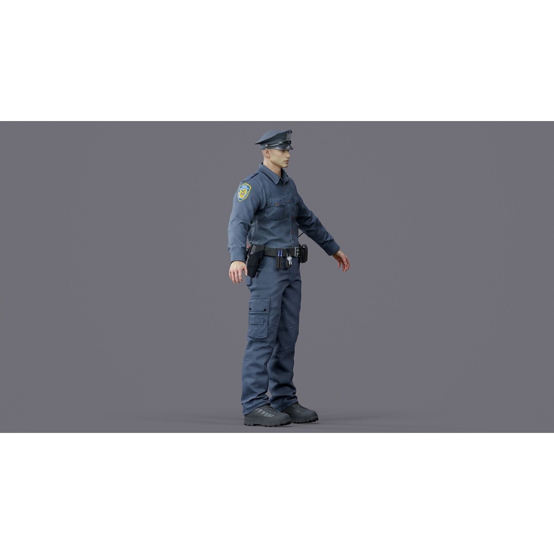 Rigged Police Officer 3D Model – Low Poly Character for Games, FBX - View 13