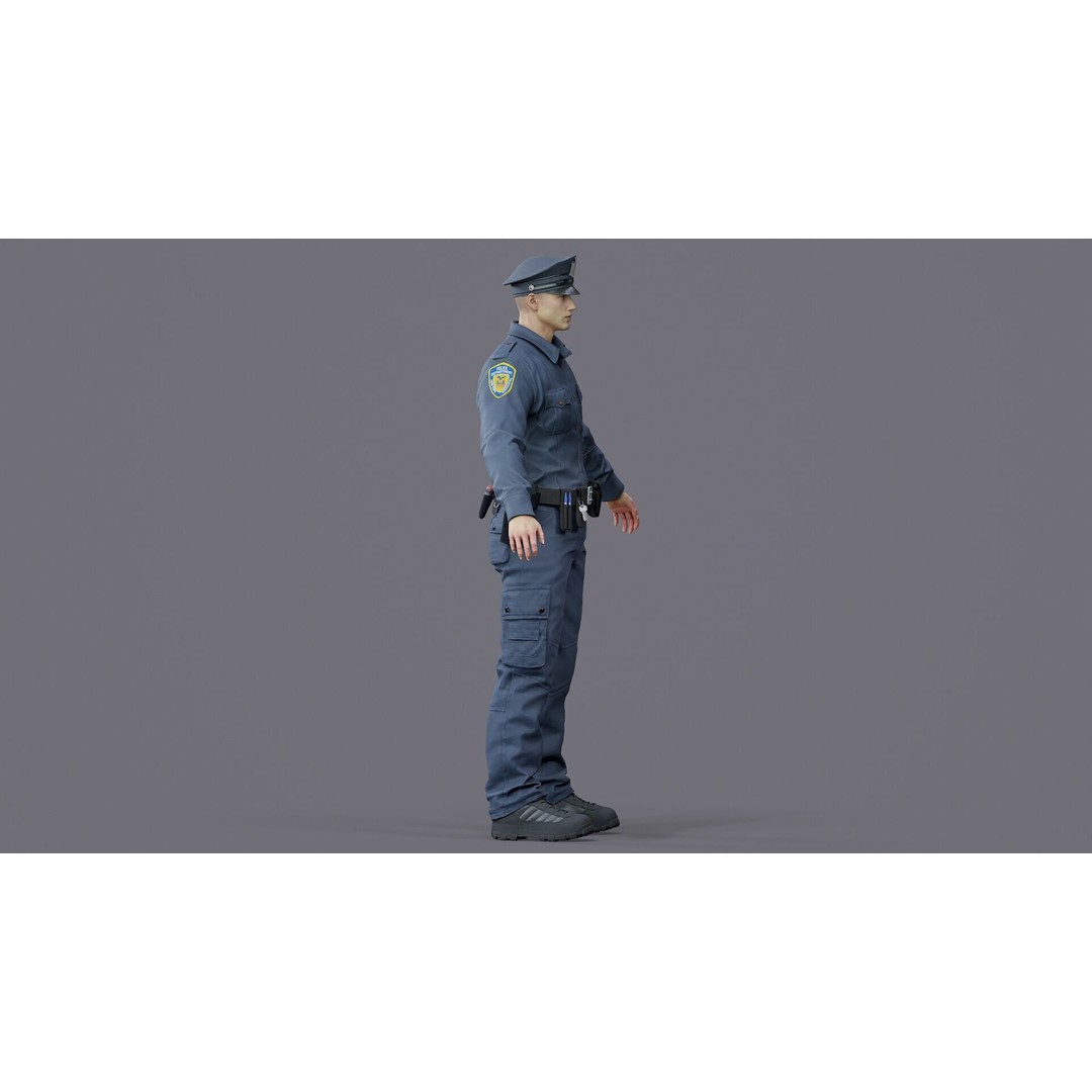 Rigged Police Officer 3D Model – Low Poly Character for Games, FBX - View 14