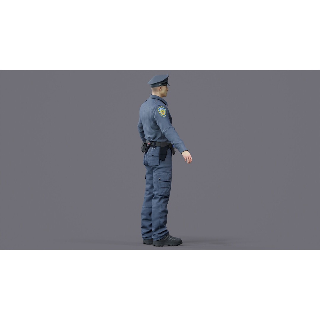 Rigged Police Officer 3D Model – Low Poly Character for Games, FBX - View 16