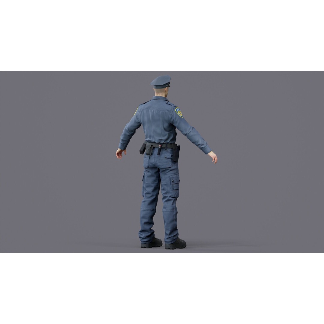Rigged Police Officer 3D Model – Low Poly Character for Games, FBX - View 18