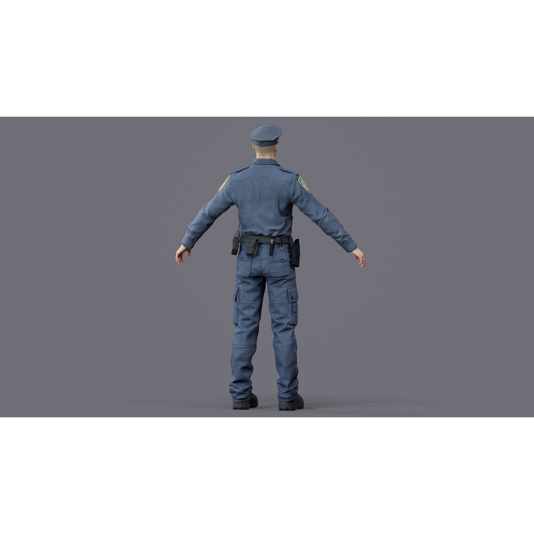 Rigged Police Officer 3D Model – Low Poly Character for Games, FBX - View 19