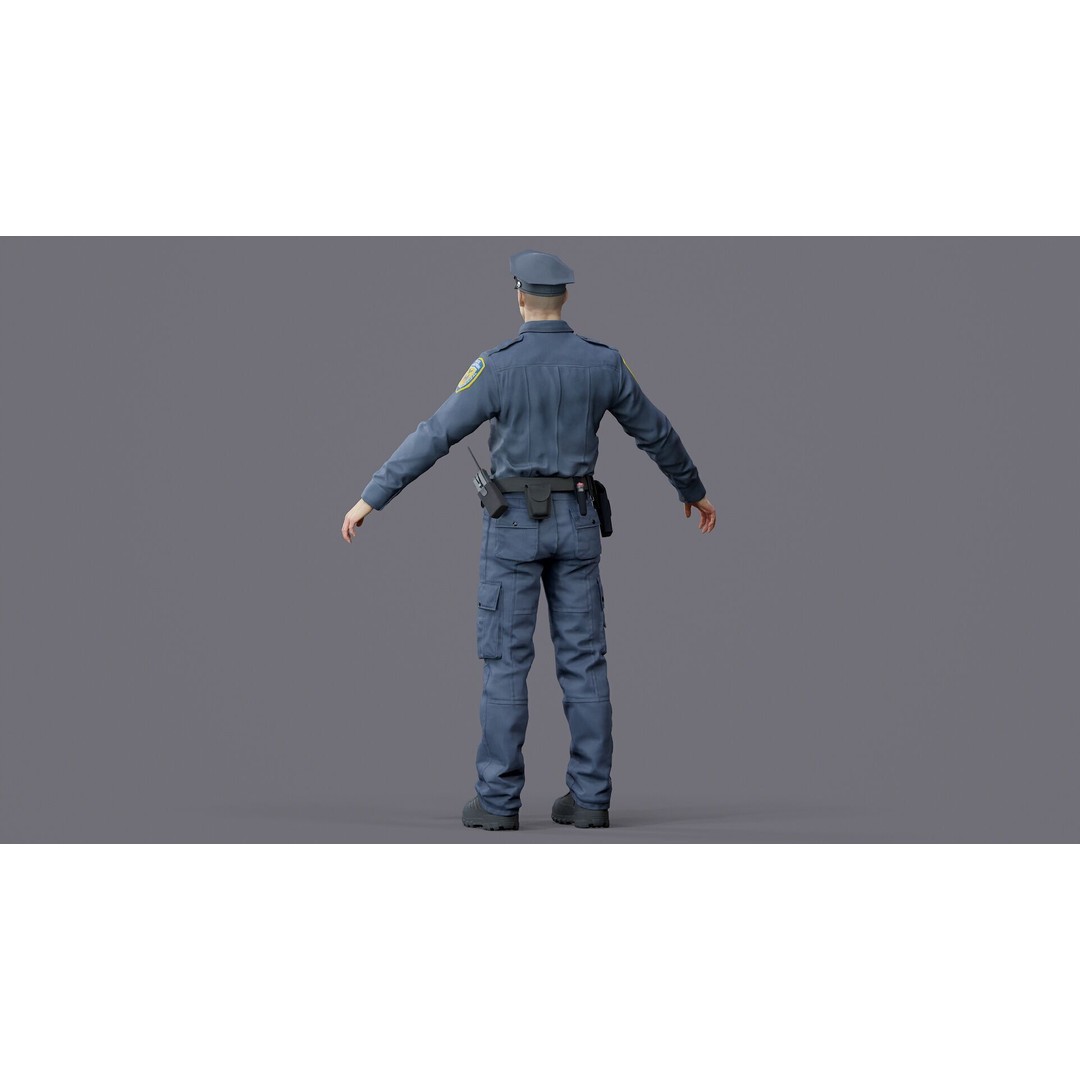 Rigged Police Officer 3D Model – Low Poly Character for Games, FBX - View 21