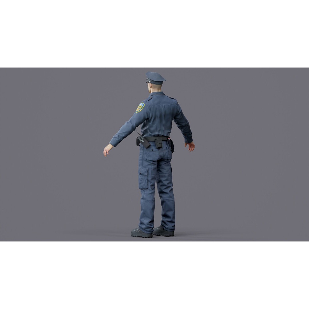 Rigged Police Officer 3D Model – Low Poly Character for Games, FBX - View 22