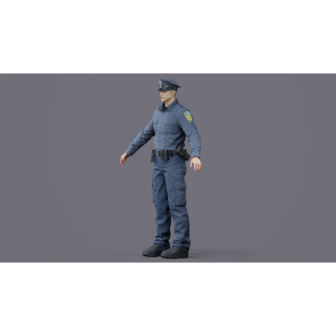 Rigged Police Officer 3D Model – Low Poly Character for Games, FBX - View 27