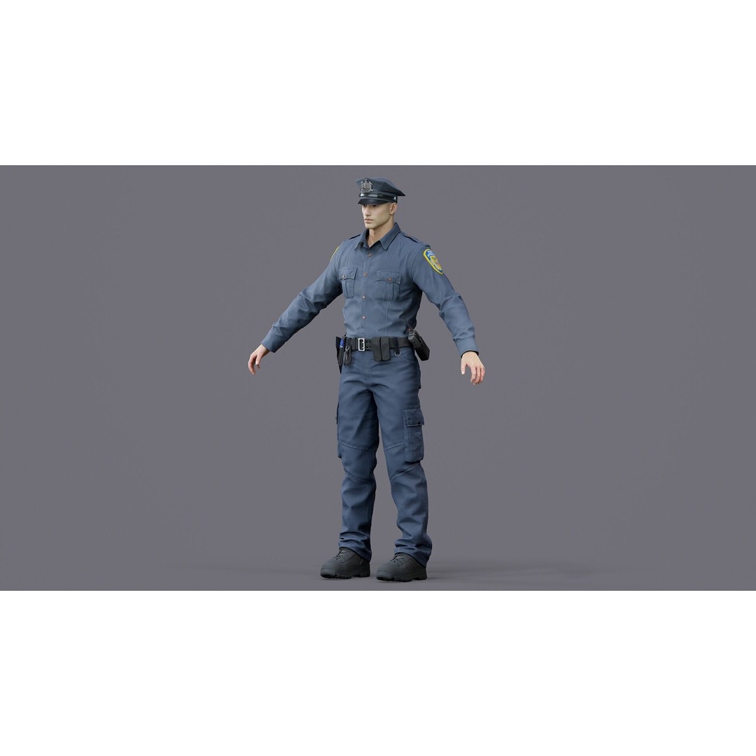 Rigged Police Officer 3D Model – Low Poly Character for Games, FBX - View 28