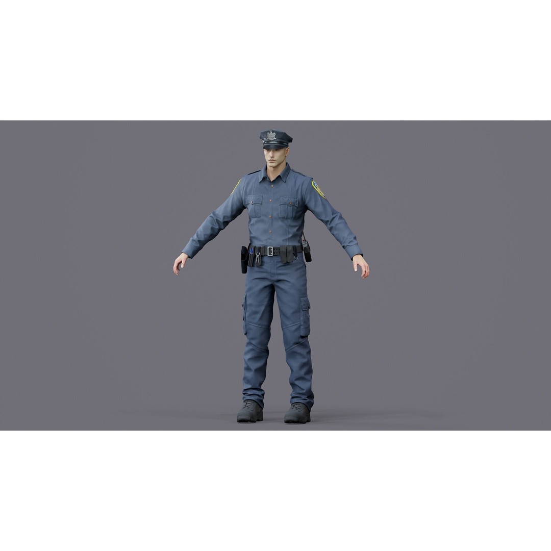 Rigged Police Officer 3D Model – Low Poly Character for Games, FBX - View 29