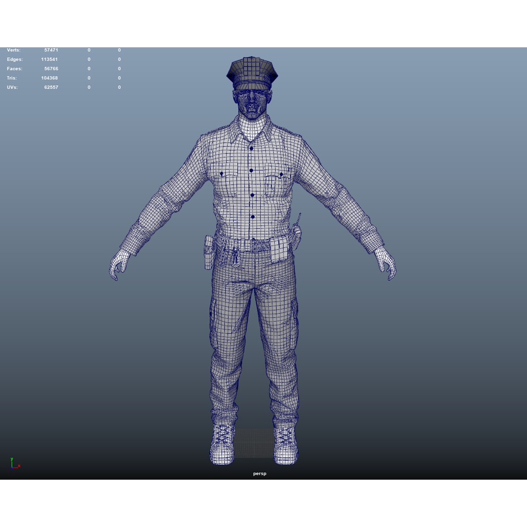 Rigged Police Officer 3D Model – Low Poly Character for Games, FBX - View 3