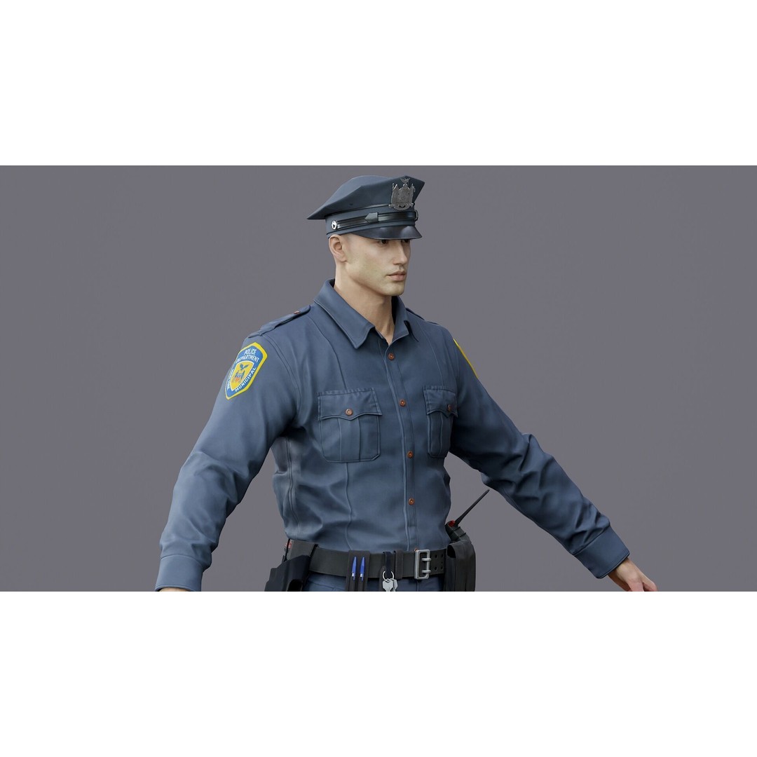 Rigged Police Officer 3D Model – Low Poly Character for Games, FBX - View 32