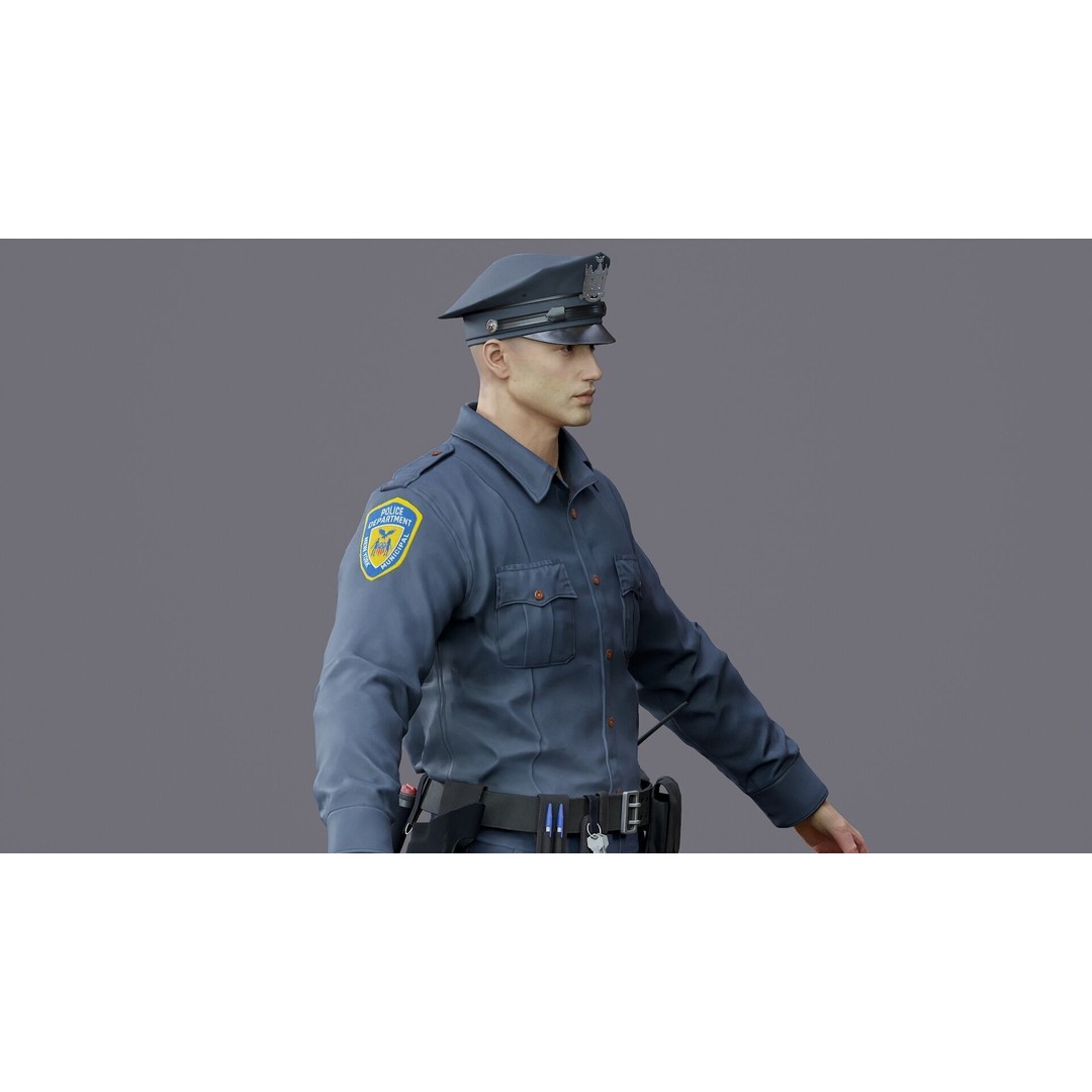 Rigged Police Officer 3D Model – Low Poly Character for Games, FBX - View 33