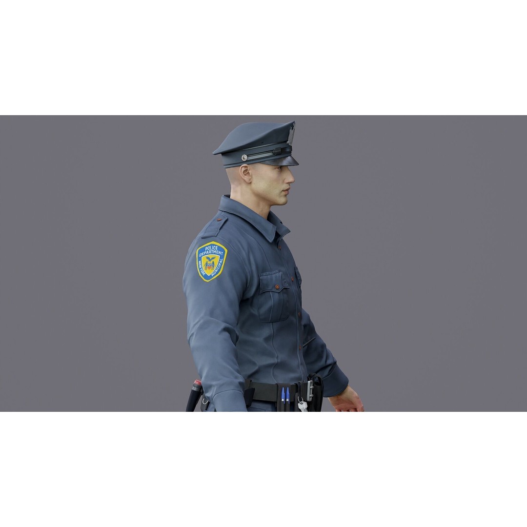 Rigged Police Officer 3D Model – Low Poly Character for Games, FBX - View 34