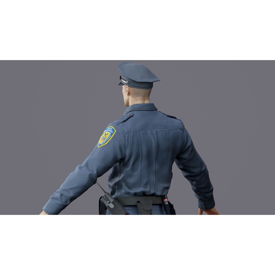 Rigged Police Officer 3D Model – Low Poly Character for Games, FBX - View 42