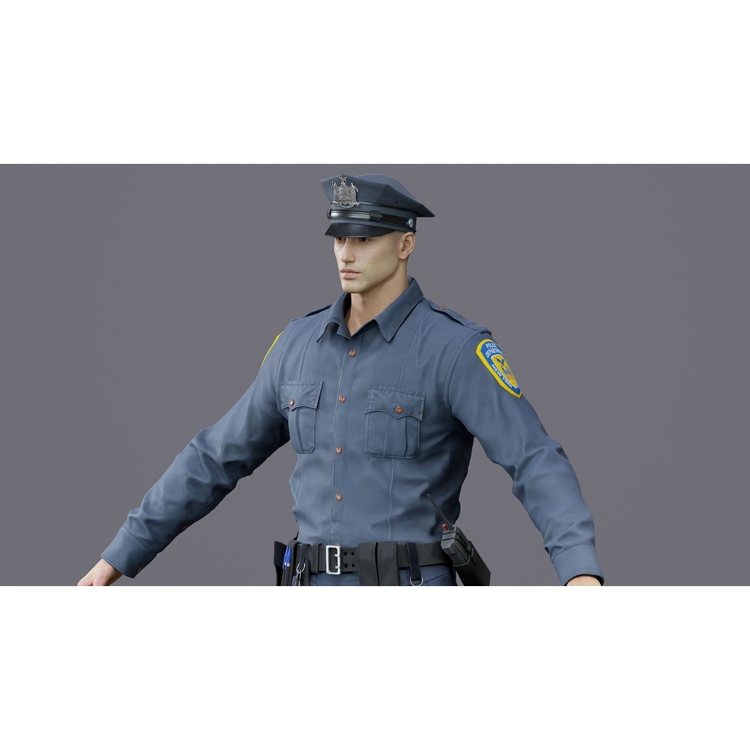 Rigged Police Officer 3D Model – Low Poly Character for Games, FBX - View 48