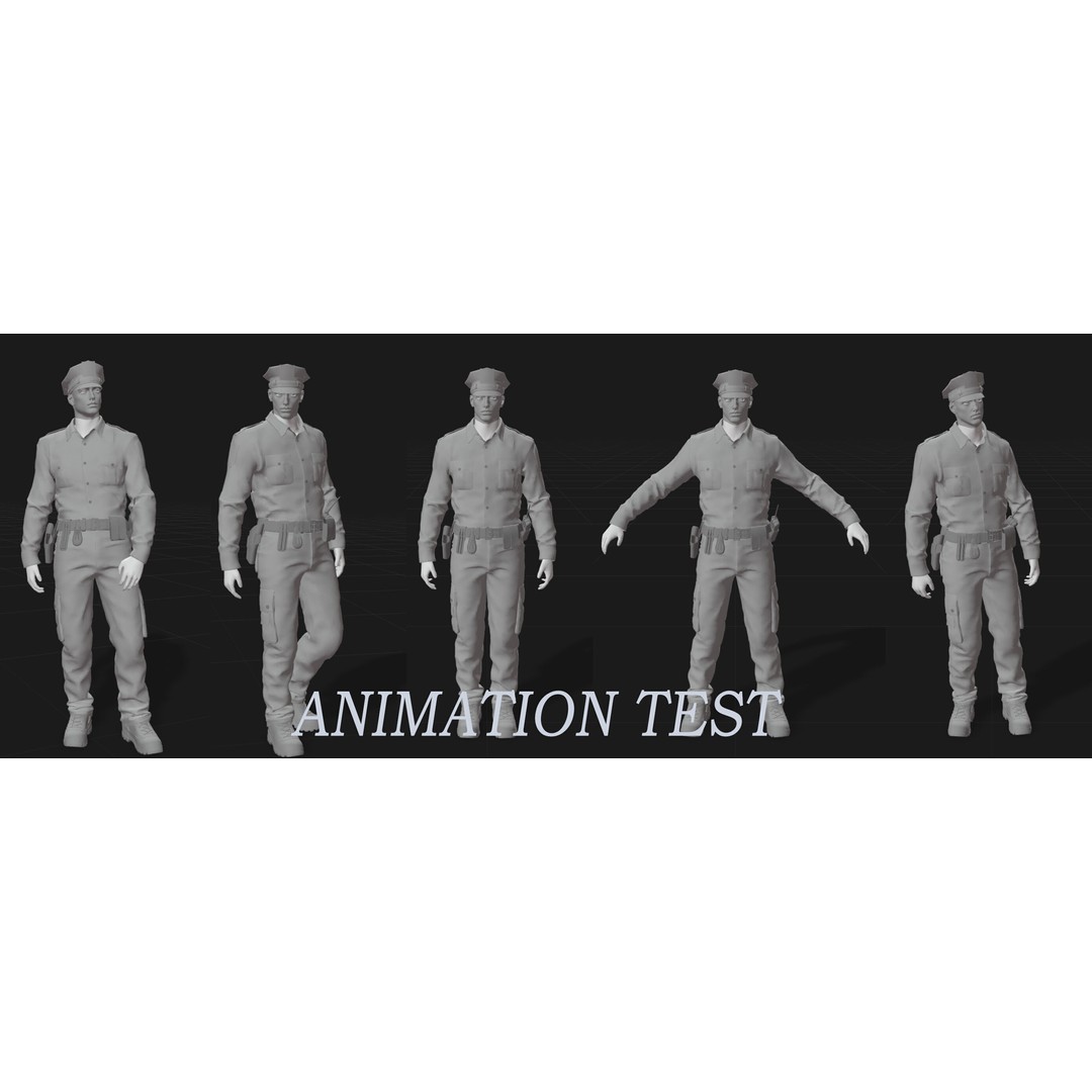 Rigged Police Officer 3D Model – Low Poly Character for Games, FBX - View 8