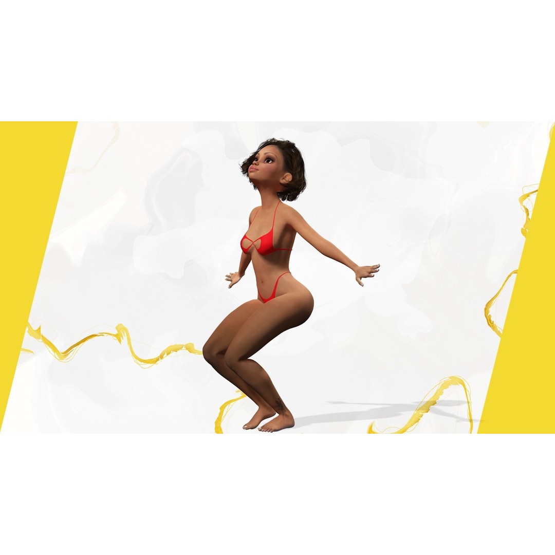 Afro American Female Character 3D Model – Low Poly Toon Design, Rigged - View 10