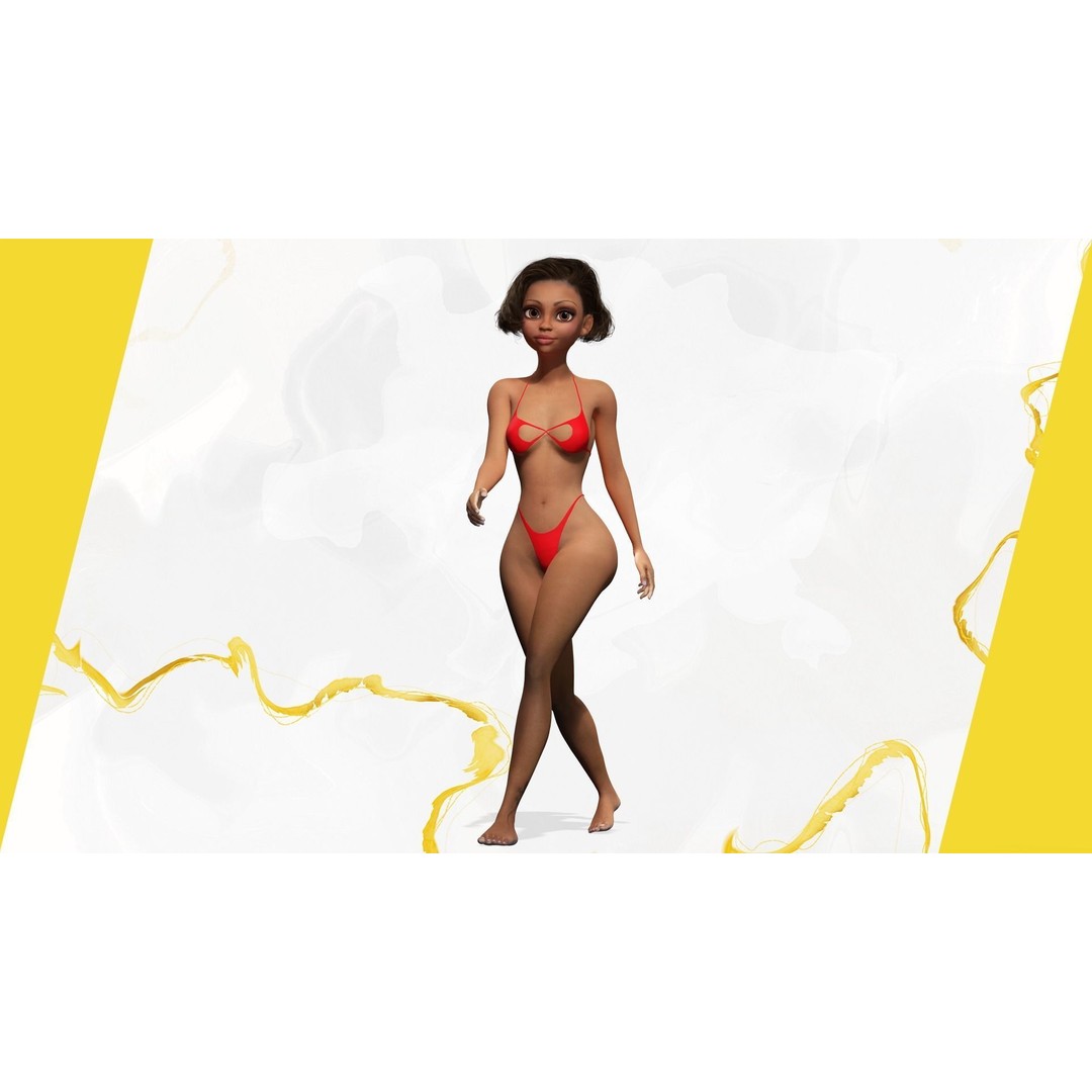 Afro American Female Character 3D Model – Low Poly Toon Design, Rigged - View 11