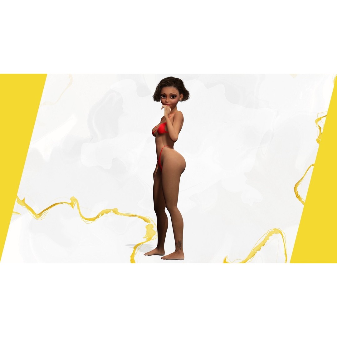 Afro American Female Character 3D Model – Low Poly Toon Design, Rigged - View 12