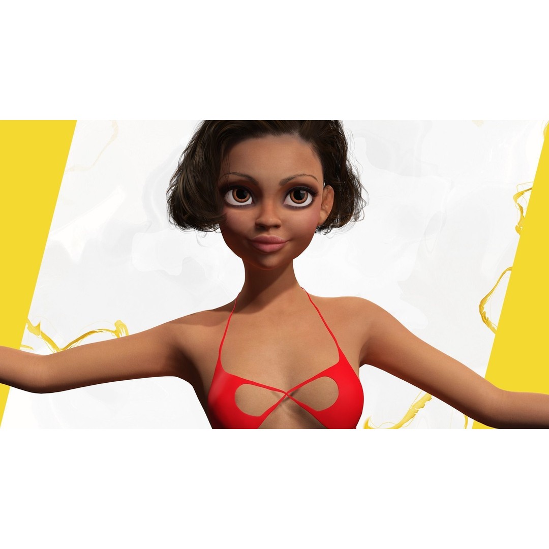 Afro American Female Character 3D Model – Low Poly Toon Design, Rigged - View 16