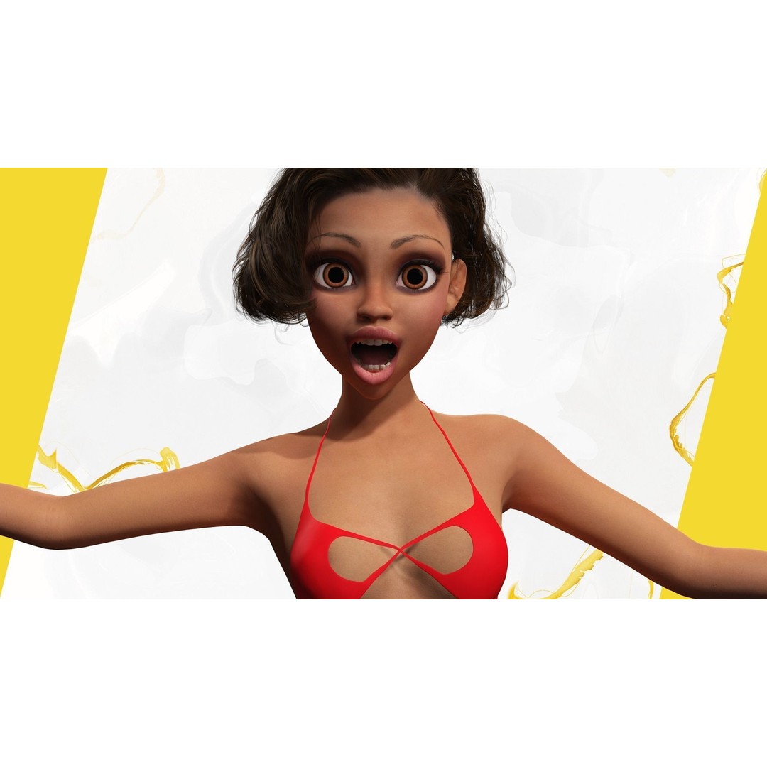 Afro American Female Character 3D Model – Low Poly Toon Design, Rigged - View 18