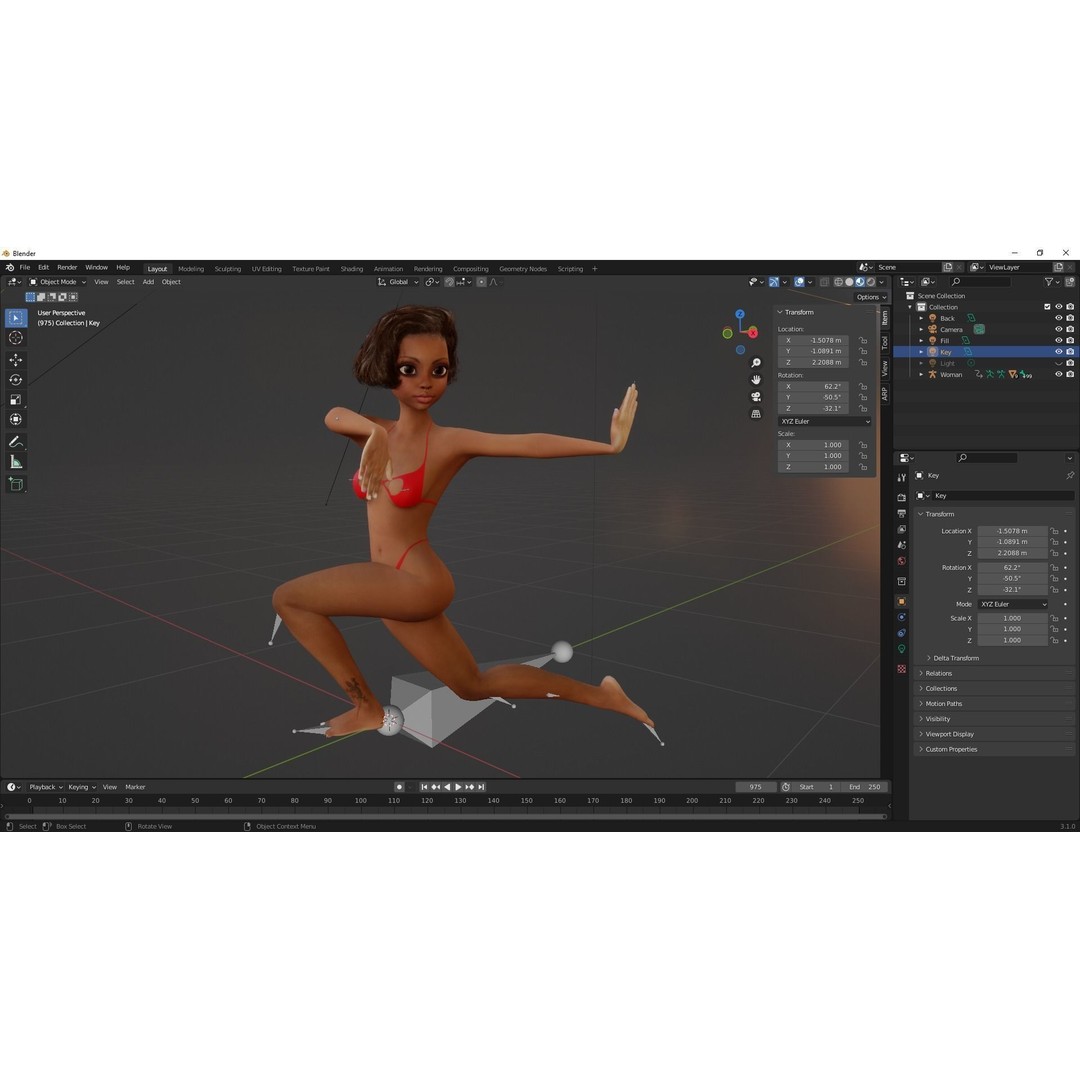 Afro American Female Character 3D Model – Low Poly Toon Design, Rigged - View 22
