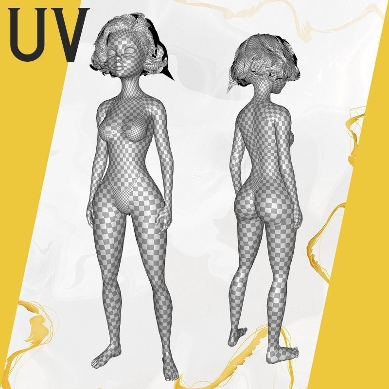Afro American Female Character 3D Model – Low Poly Toon Design, Rigged - View 36