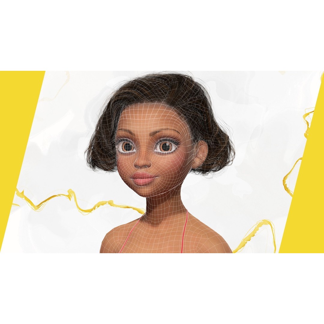 Afro American Female Character 3D Model – Low Poly Toon Design, Rigged - View 37