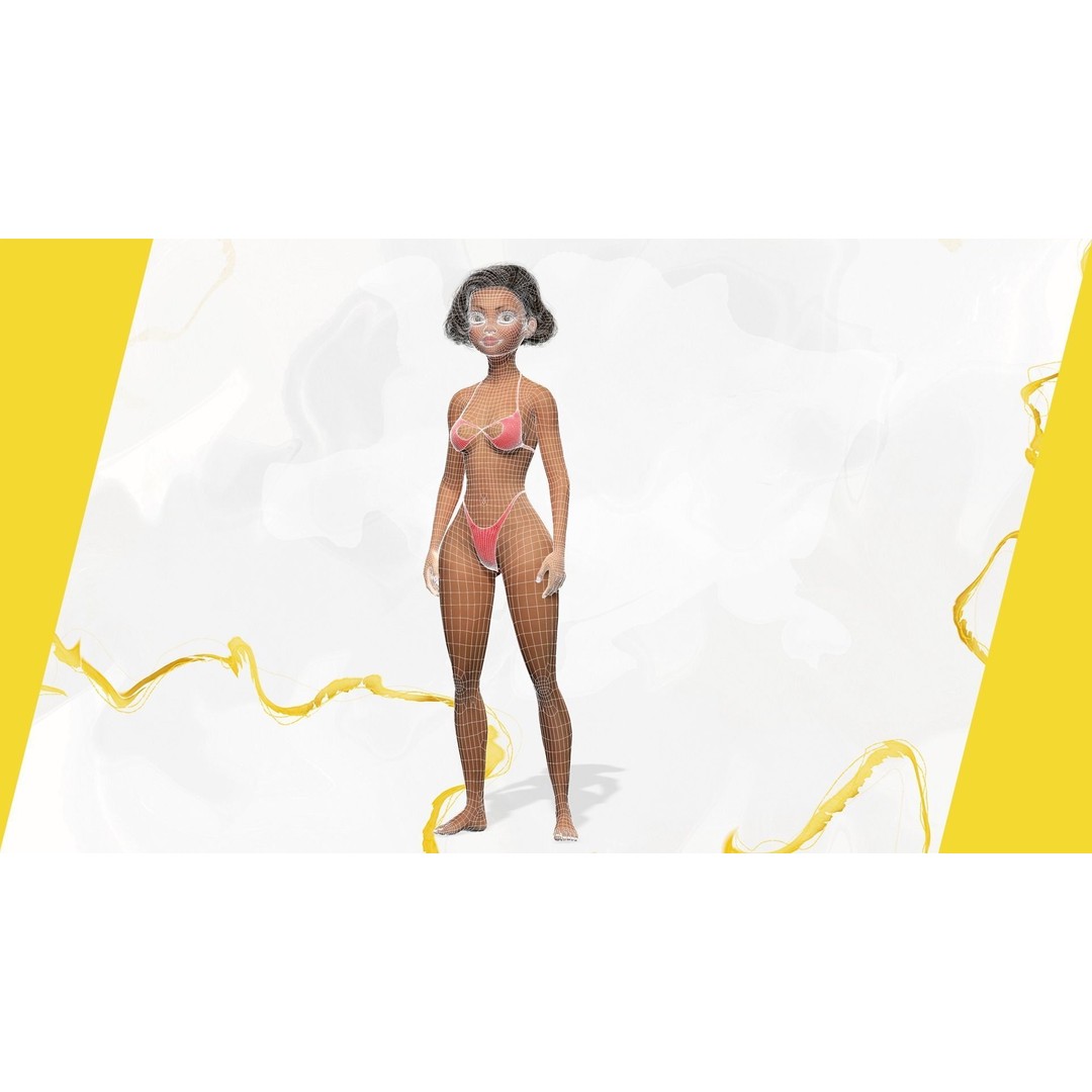 Afro American Female Character 3D Model – Low Poly Toon Design, Rigged - View 38