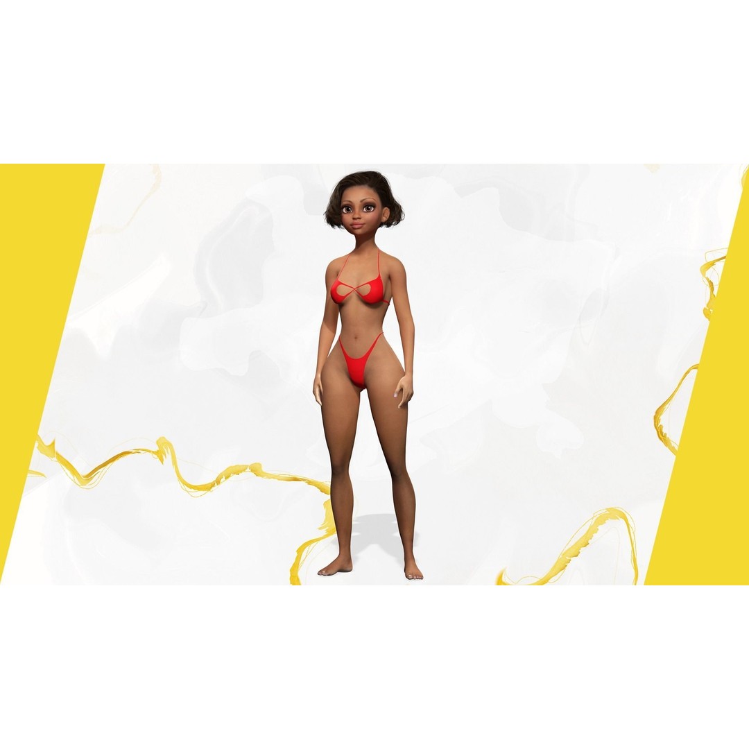 Afro American Female Character 3D Model – Low Poly Toon Design, Rigged - View 4