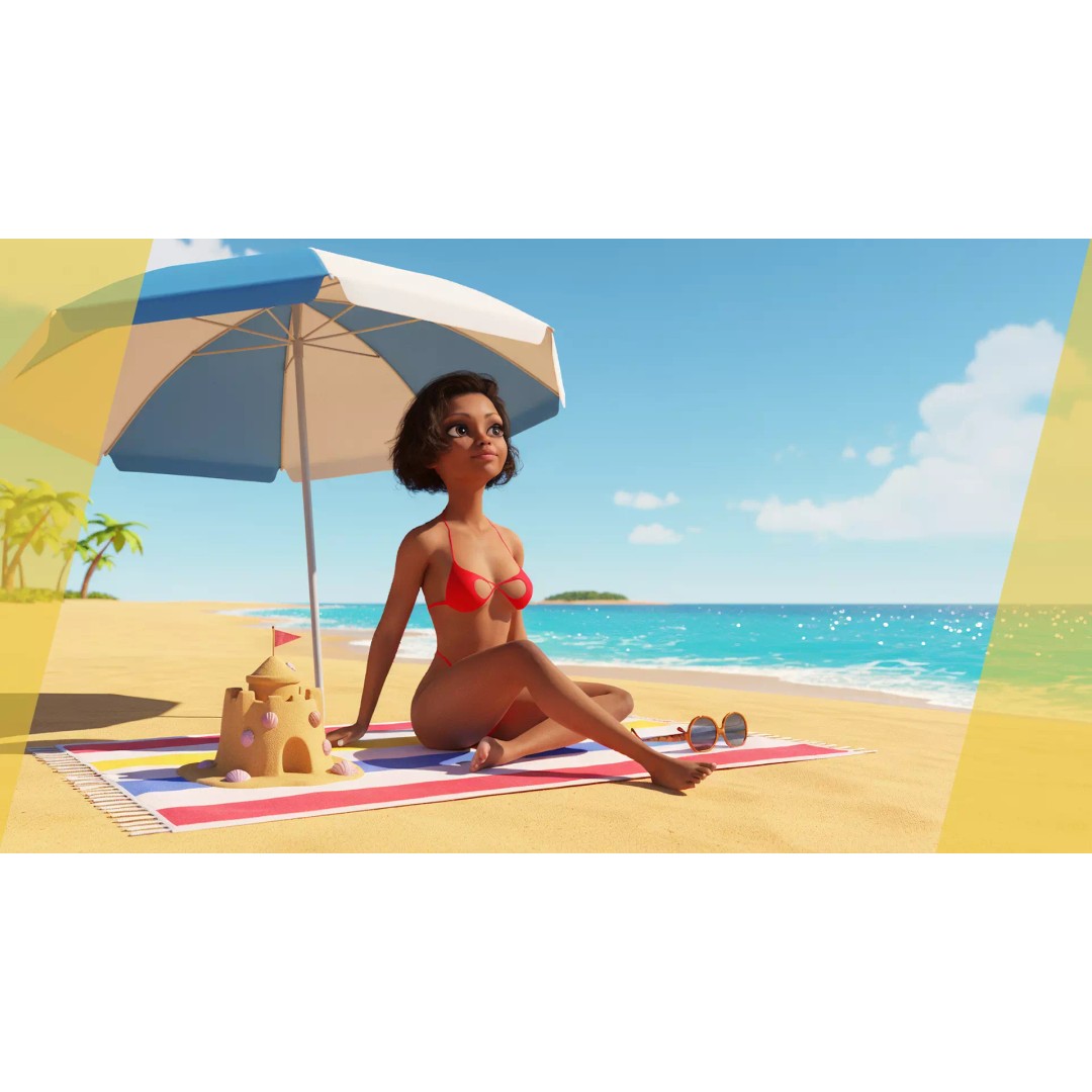 Afro American Female Character 3D Model – Low Poly Toon Design, Rigged - View 6