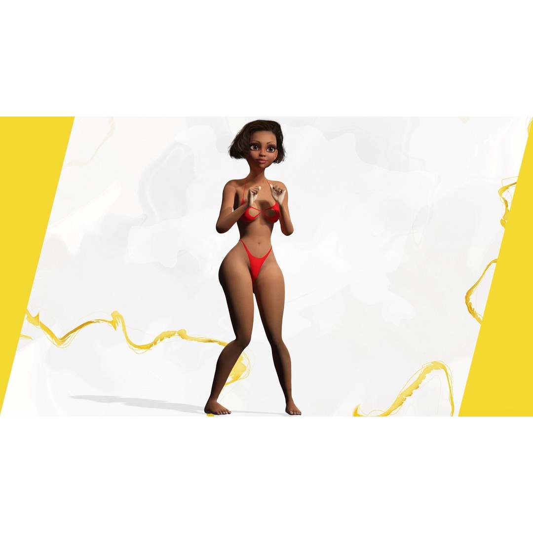 Afro American Female Character 3D Model – Low Poly Toon Design, Rigged - View 8
