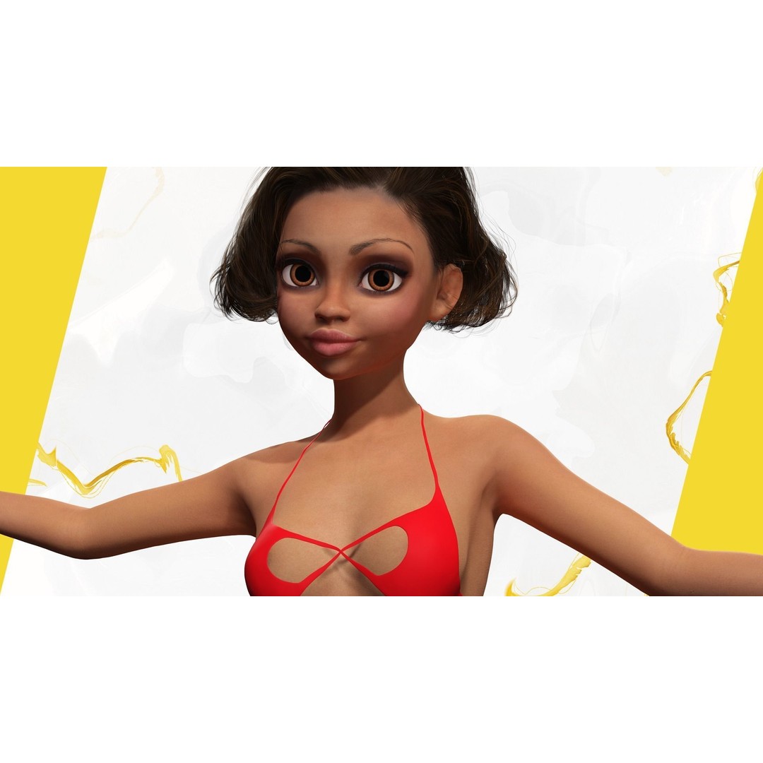 Afro American Female Character 3D Model – Low Poly Toon Design, Rigged - View 9