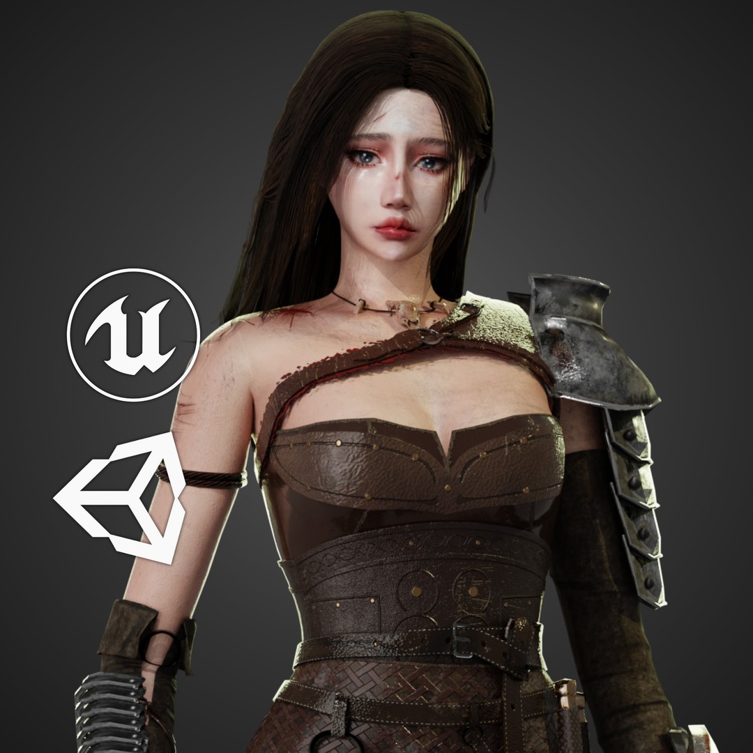 Warrior Woman 3D Model – Low Poly Game Ready Character, FBX - View 11