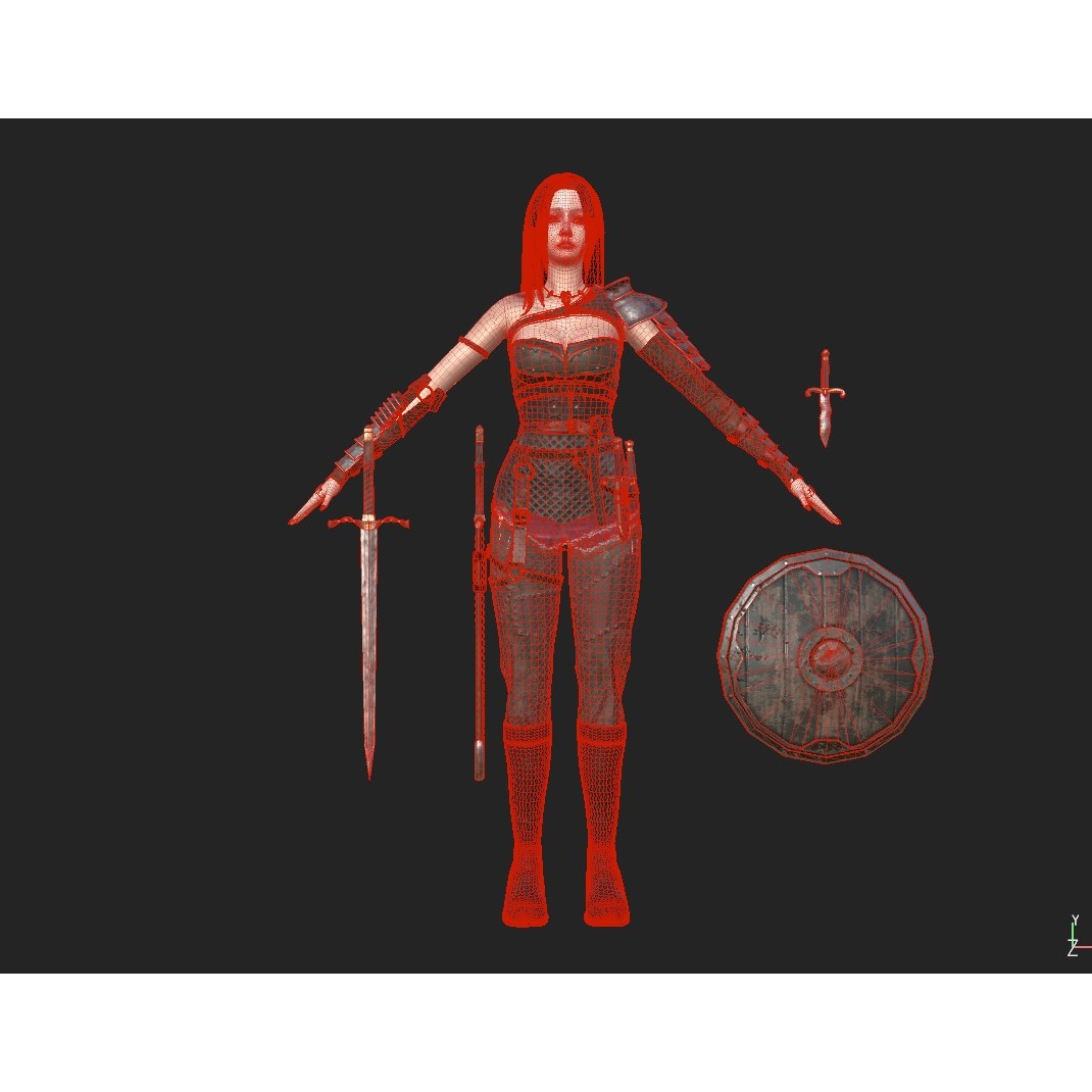 Warrior Woman 3D Model – Low Poly Game Ready Character, FBX - View 12