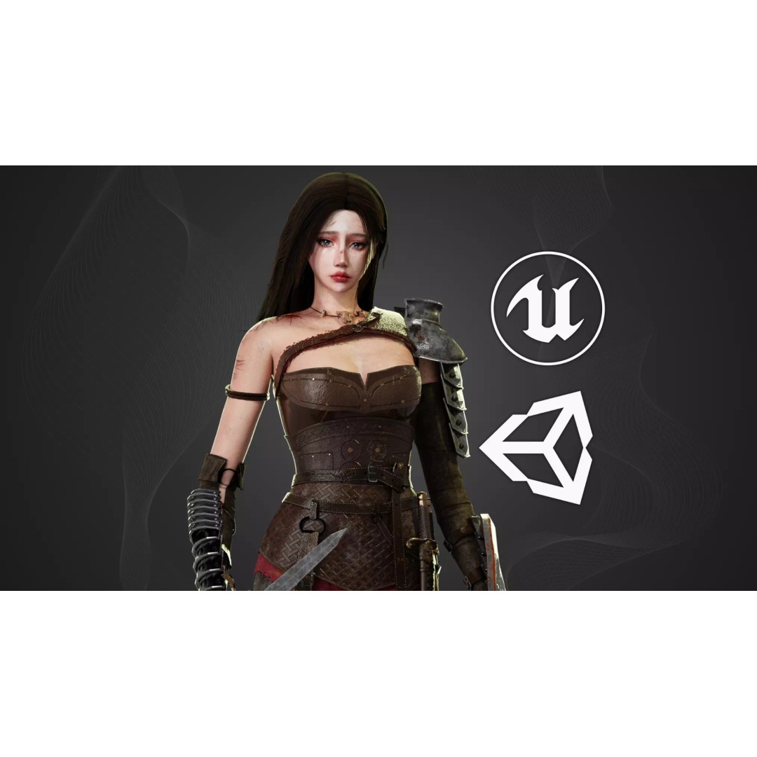 Warrior Woman 3D Model – Low Poly Game Ready Character, FBX - View 2