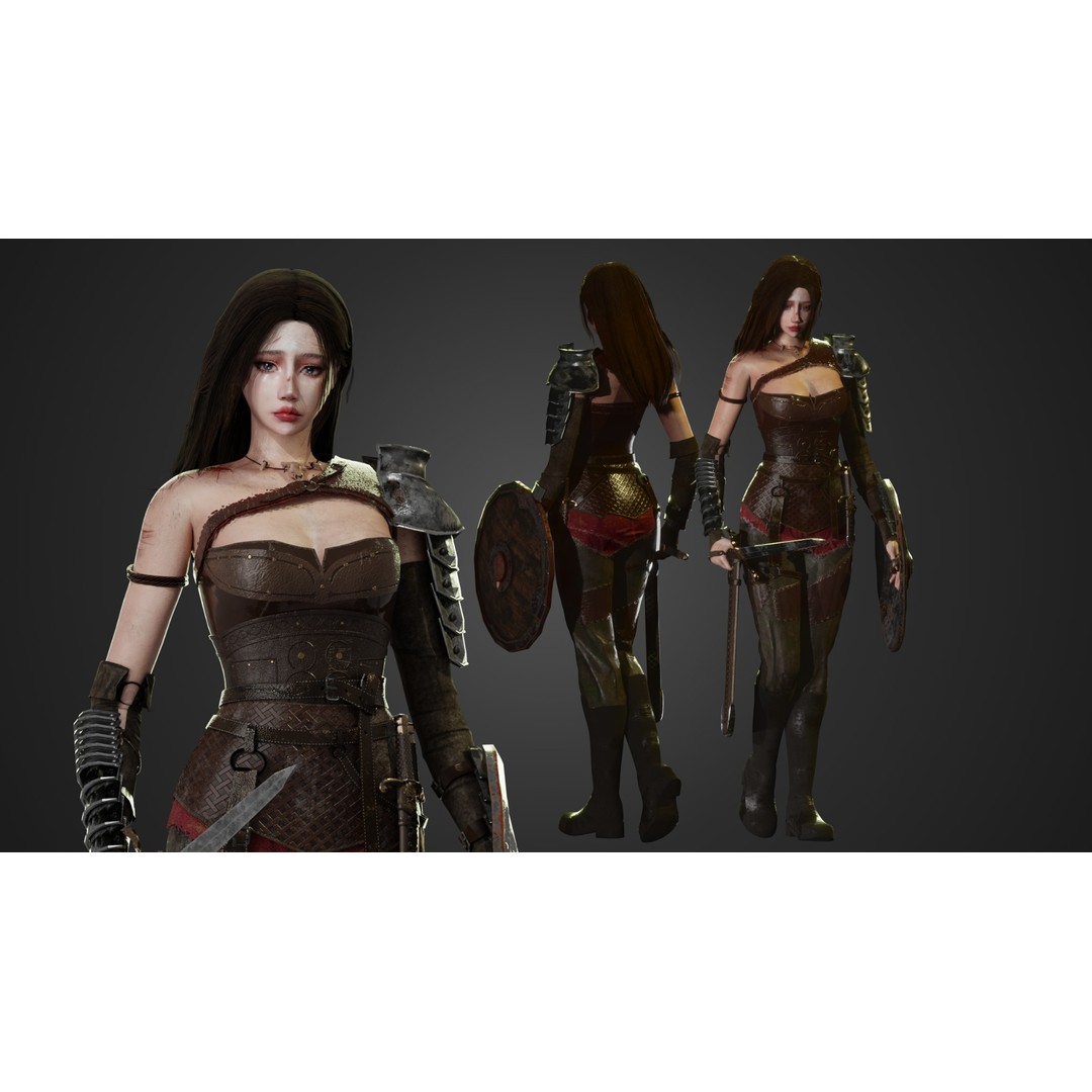 Warrior Woman 3D Model – Low Poly Game Ready Character, FBX - View 3