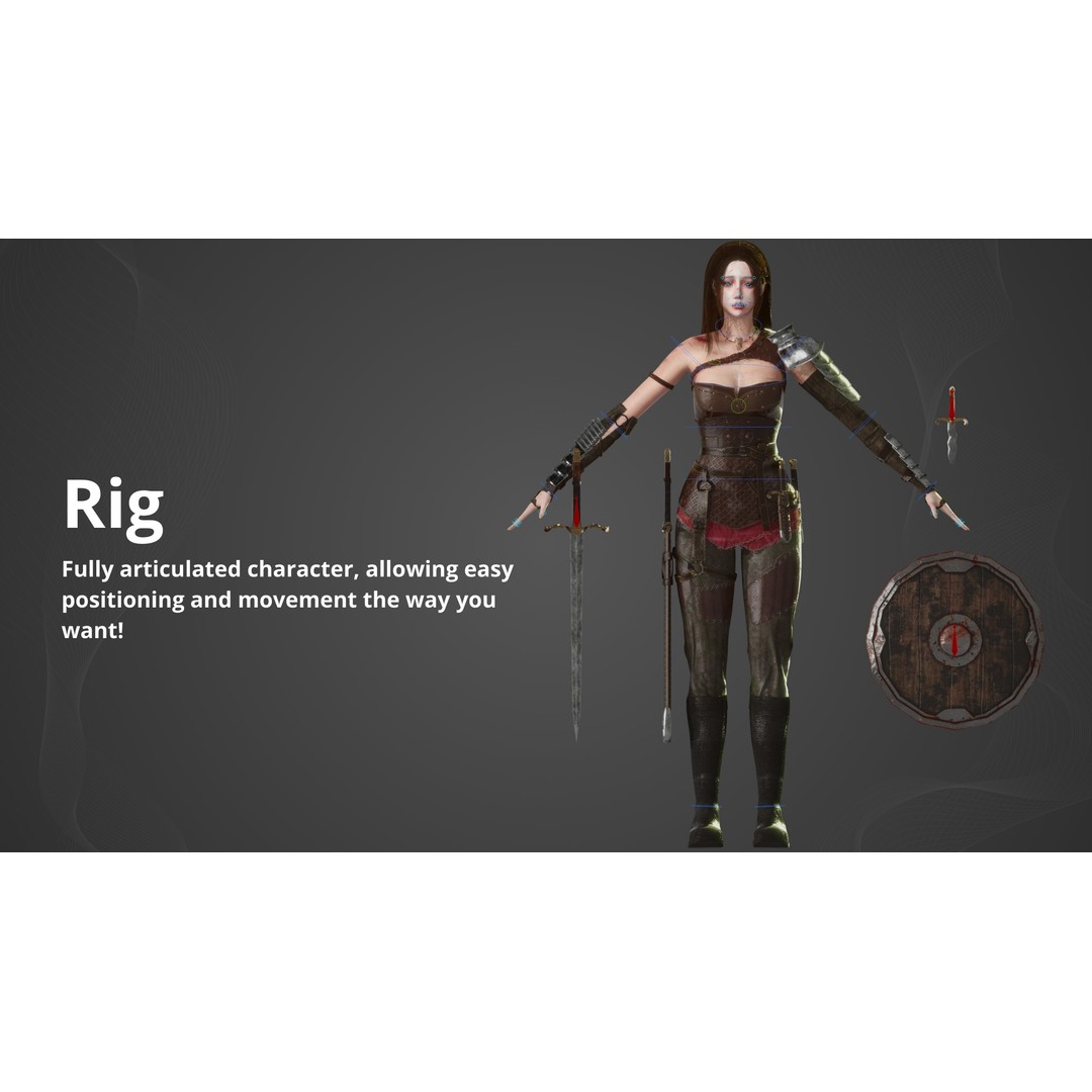Warrior Woman 3D Model – Low Poly Game Ready Character, FBX - View 5