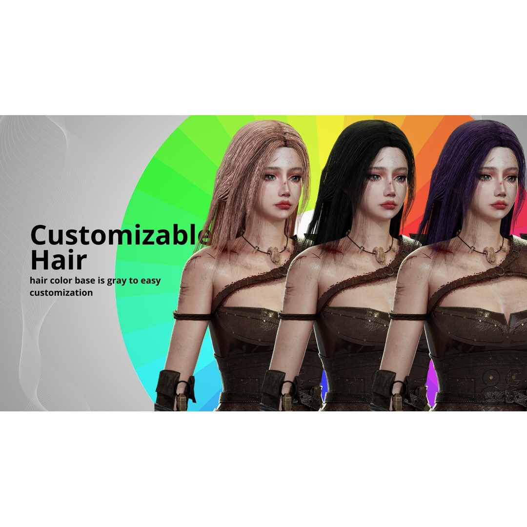 Warrior Woman 3D Model – Low Poly Game Ready Character, FBX - View 7