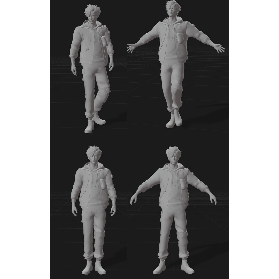 Rigged Techwear Man 3D Model – Low Poly Sci-Fi Character, FBX - View 3