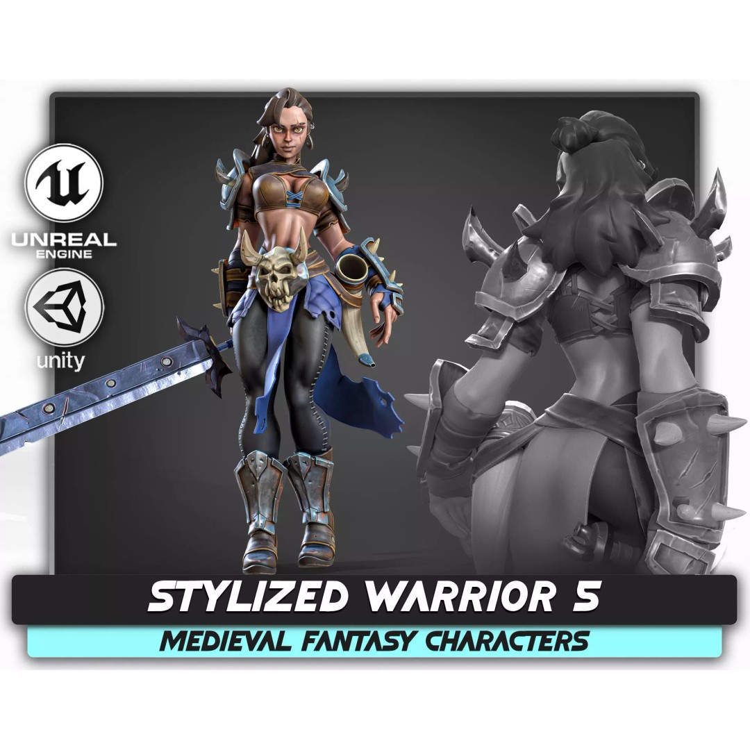 Stylized Warrior 05 3D Model – Low Poly Fantasy Character, Rigged PBR - View 2