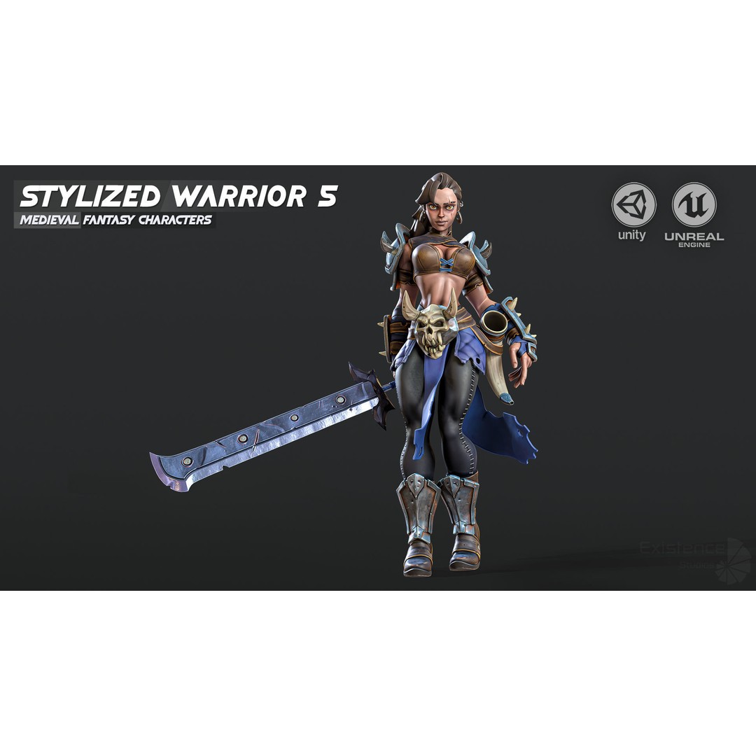 Stylized Warrior 05 3D Model – Low Poly Fantasy Character, Rigged PBR - View 3
