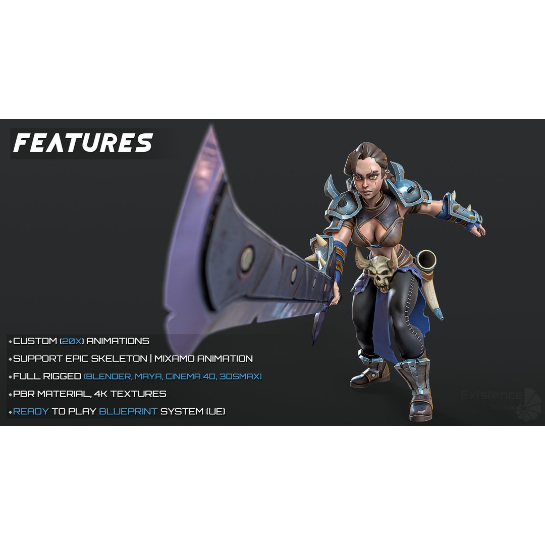 Stylized Warrior 05 3D Model – Low Poly Fantasy Character, Rigged PBR - View 4