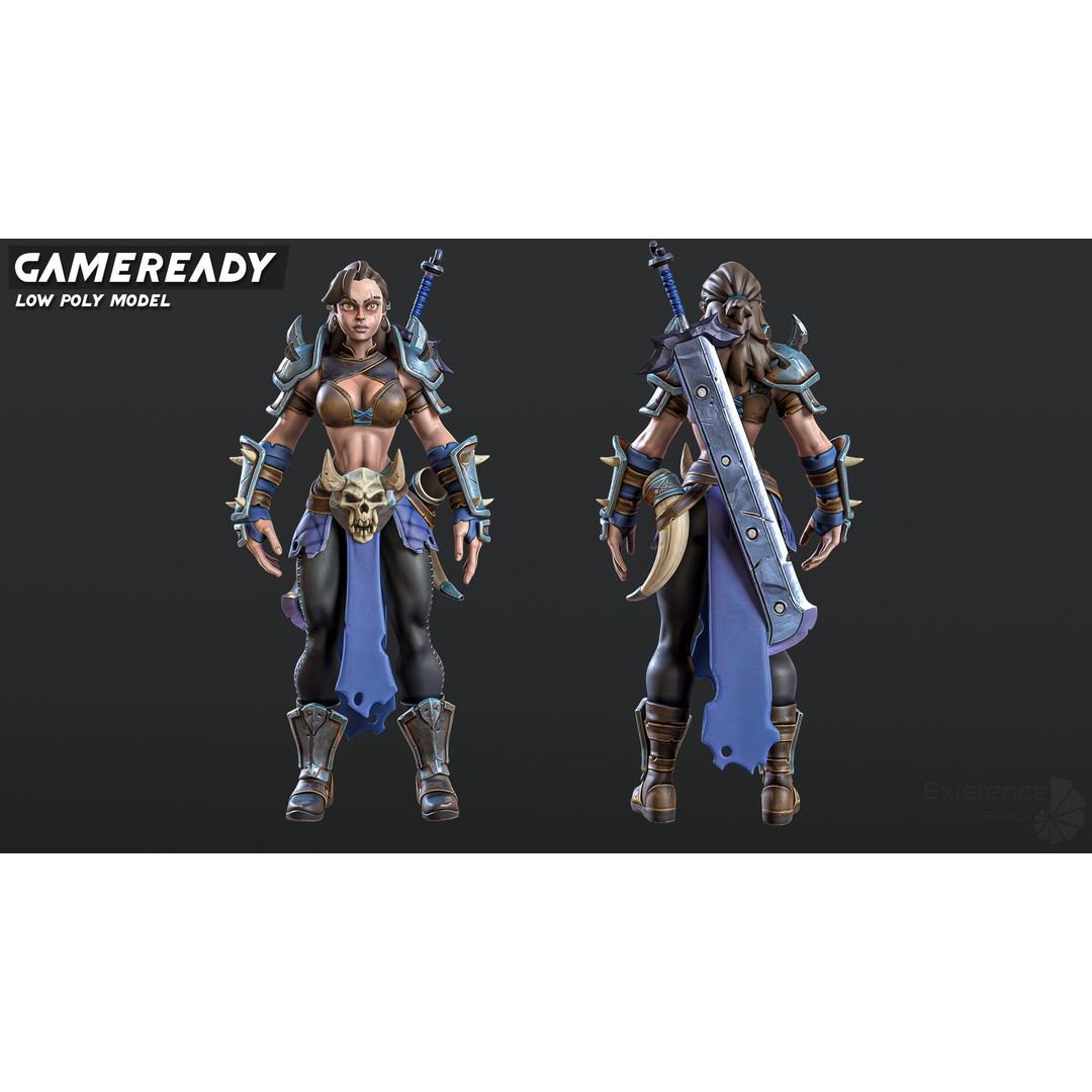 Stylized Warrior 05 3D Model – Low Poly Fantasy Character, Rigged PBR - View 5